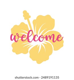 Tropical Welcome round sign,  Vector design, Summer Illustration 