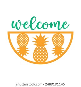 Tropical Welcome round sign,  Vector design, Summer Illustration 