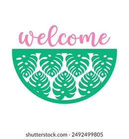 Tropical Welcome round sign,  Vector design, Summer Illustration 