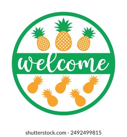 Tropical Welcome round sign,  Vector design, Summer Illustration 