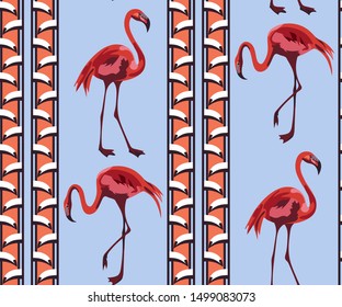 Tropical wildlife, flamingo bird, seamless pattern. Print for textile, cloth, wallpaper, scrapbooking