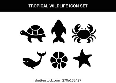 Tropical wildlife Icon Set vector art illustration on a white background.
