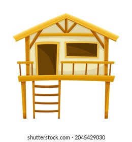 Tropical Wooden Hut or Bungalow with Ladder Vector Illustration