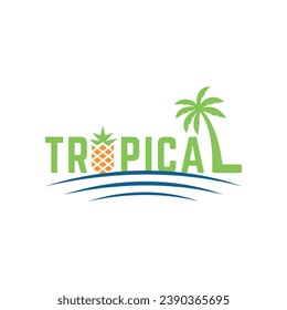 Logo de marca de palabras tropical diseño de texto creativo logo árbol de palma oceánica 