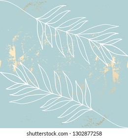 Tropical Worn Floral pastel blue gold pattern for wallpaper, textile, flooring, interior design, wedding invitation, fashion banners. Chic background for your design made in vector