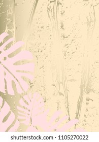 Tropical Worn Floral pastel gold pattern with monstera palm leaves for wallpaper, textile, flooring, interior design, wedding invitation, fashion banners. Trendy print for your design made in vector