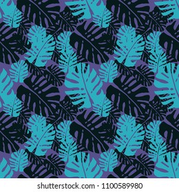 Tropical Worn Floral pastel pattern with monstera palm leaves for wallpaper, textile, flooring, interior design, wedding invitation, fashion banners. Trendy print for your design made in vector