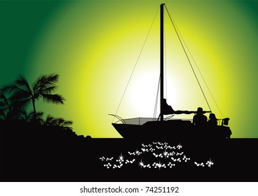 tropical yacht vector