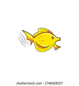 Tropical yellow fish, cartoon character. isolated vector on a white background.Aquarium fish. Aquatic fauna. Fish icon. Animal illustration for zoo advertising, nature concept, children's book,badge