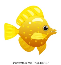 Tropical yellow fish, coral reef exotic pet animal. Aquarium sea life, vector illustartion cartoon style