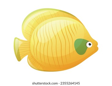 Tropical yellow sea butterflyfish. Vector isolated cartoon marine life.