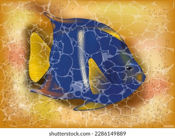 Tropical Yellowtail Blue Damsel fish summer party card, vector illustration