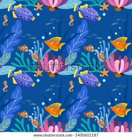 tropicalfish in blue seamless pattern Stock photo © 