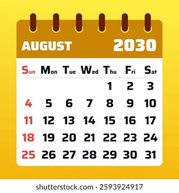 Tropical-inspired August 2030 calendar with a refreshing summer vibe. Ideal for holiday planning, organizing projects, and managing daily routines.