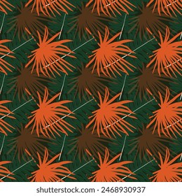 Tropically Palm Leaves and Flowers Seamless Vector Pattern Design