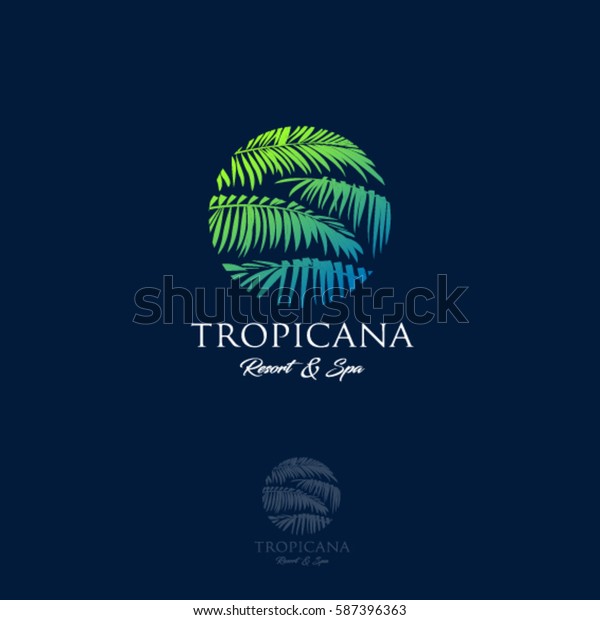 トロピカナのロゴ リゾートとスパのエンブレム 熱帯の化粧品 美人 ヤシの葉が円になっている のベクター画像素材 ロイヤリティフリー