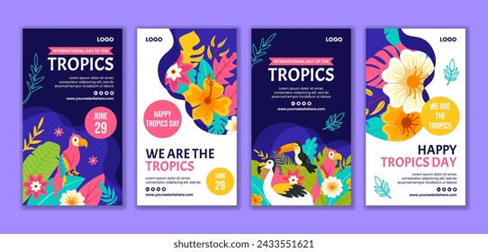Tropics Day Social Media Stories Flat Cartoon Hand Drawn Templates Background Illustration