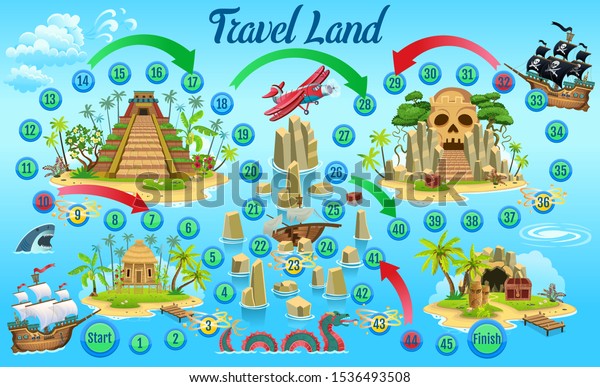 Tropics game board  of children. Ship trip for\
treasure. Vector illustration.\
Age 3-7\
2-4 players\
Fascinating\
pirate adventure game for kids.While playing kids are going to\
quickly learn num