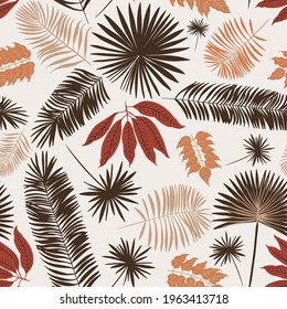 Tropics leaves seampless pattern vector modern. Color beige green, trend ornament