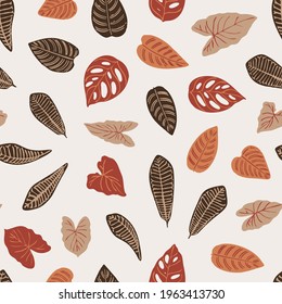 Tropics leaves seampless pattern vector modern. Color beige green, trend ornament