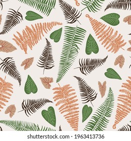Tropics leaves seampless pattern vector modern. Color beige green, trend ornament