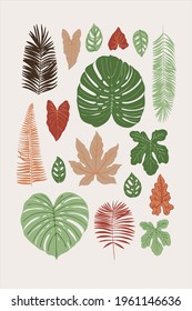 Tropics leaves vector beige 
 modern. Color green, trend ornament terra