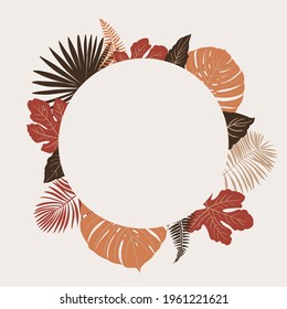 Tropics leaves vector beige modern. Color green, trend ornament terra