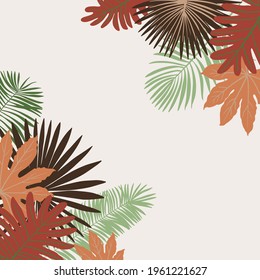 Tropics leaves vector beige modern. Color green, trend ornament terra