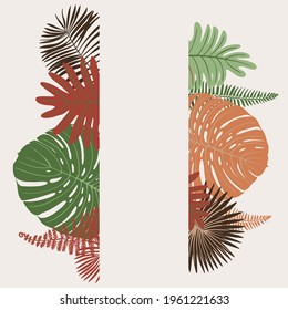 Tropics leaves vector beige modern. Color green, trend ornament terra