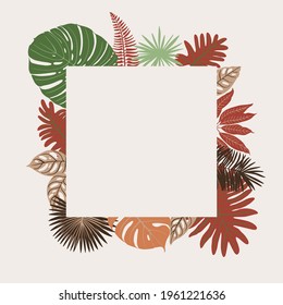 Tropics leaves vector beige modern. Color green, trend ornament terra