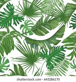 Tropics, palm leaves, jungle. Seamless vector pattern.