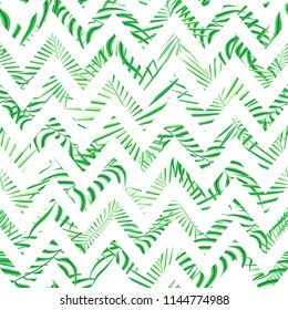 Tropics seamless pattern background. Modern exotic tropical leaves,backdrop pattern with seamless zigzag lines. Summer colorful trendy natural print for decoration fabric, fashion textile. Vector art
