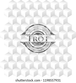 Trot retro style grey emblem with geometric cube white background