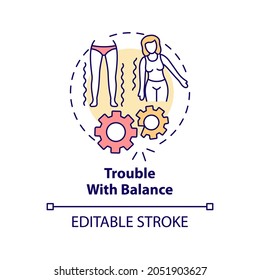 Trouble with balance concept icon. Hypertension symptom abstract idea thin line illustration. Poor control. Spinning sensation. Feel dizziness. Vector isolated outline color drawing. Editable stroke