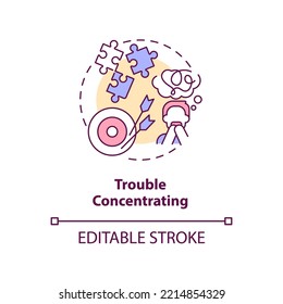 Trouble concentrating concept icon. Problem with attention. Sustained focusing issue abstract idea thin line illustration. Isolated outline drawing. Editable stroke. Arial, Myriad Pro-Bold fonts used