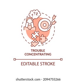 Trouble concentrating terracotta concept icon. Anxiety and mental illness abstract idea thin line illustration. Isolated outline drawing. Editable stroke. Roboto-Medium, Myriad Pro-Bold fonts used