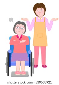 The trouble with the elderly person of the wheelchair and the caring person.