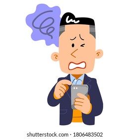 Trouble expression of a young man operating a smartphone