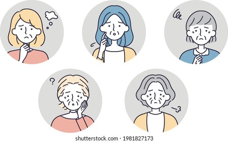 trouble face senior female set simple illustration