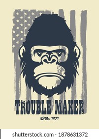 Trouble maker. Hand drawn Illustration. With typo for t shirt. Vector illustration