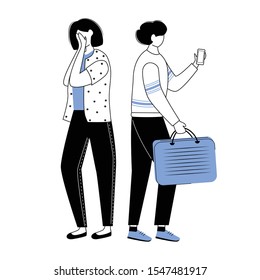 Trouble relationship blue and black flat contour vector illustration. Couple breakup. Boyfriend and girlfriend conflict, separation. End of marriage isolated cartoon character on white background