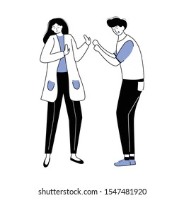 Trouble relationship blue and black flat contour vector illustration. Family conflict. Married couple dispute, quarrel. Boyfriend and girlfriend arguing isolated cartoon character on white background