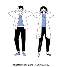 Trouble relationship blue and black flat contour vector illustration. Married couple conflict. Misunderstanding between husband and wife. Marriage issue isolated cartoon character on white background