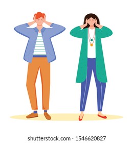 Trouble relationship flat vector illustration. Family conflict. Married couple problem. Husband and wife misunderstandment. Boyfriend and girlfriend isolated cartoon character on white background