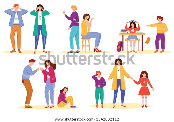 Trouble Relationship Flat Vector Illustrations Set Stock Vector ...