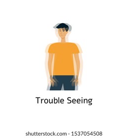 Trouble seeing, a symptom of a stroke of a man, human health. Symptom of a stroke for medical posters and banners, posters and instructions for first aid. Flat isolated vector illustration.