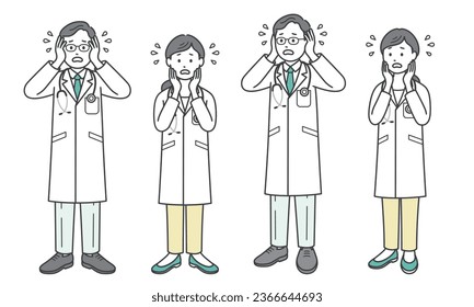 Troubled and anxious doctors and men diagonally