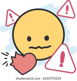 Troubled Face with Exclamation Alerts Vector Art. Perfect for use in educational content, emotional wellness topics, etc that focused emoticons, mental health, and expressive communication.