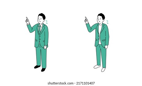 Troubled middle age businessman,pointing up,vector illustration,isometric