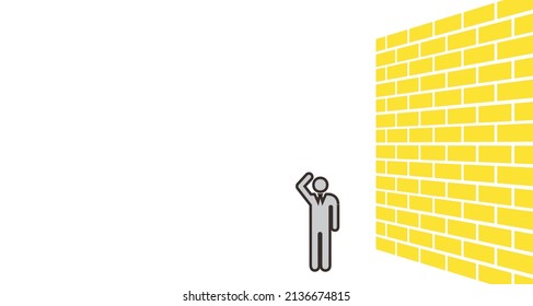 A troubled person standing in front of a high wall,vector illustration,copy space
